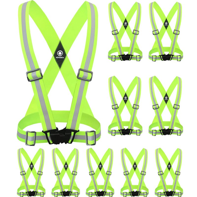 HiVisible Elastic Reflective Vest Straps & 4 Ankle Bands - Fully Adjustable, Lightweight, Super Reflective Silver Stripes - Reflective Vests Running, Cycling, Walking - Men, Women, Kids