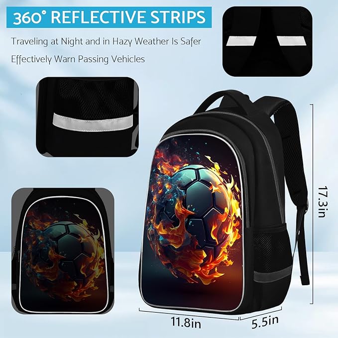 School Backpack for Boys - Soccer Boys Backpack for Kids Children Teens Elementary Middle School - Students Bag for Ages 6-18,17″Bookbag Multifunctional Large Capacity