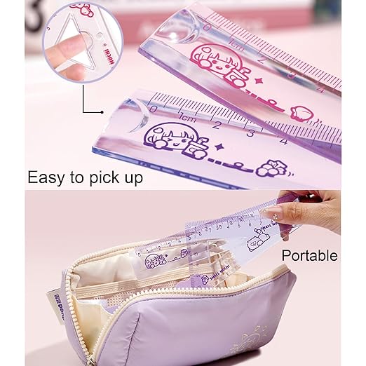 4 Pieces Purple Flexible Rulers Set 15cm Soft PVC Bendable Rulers Shatterproof Straight Ruler Triangle Ruler Straight Edge Protractor Math Geometry Tool Office School Supplies (Purple)