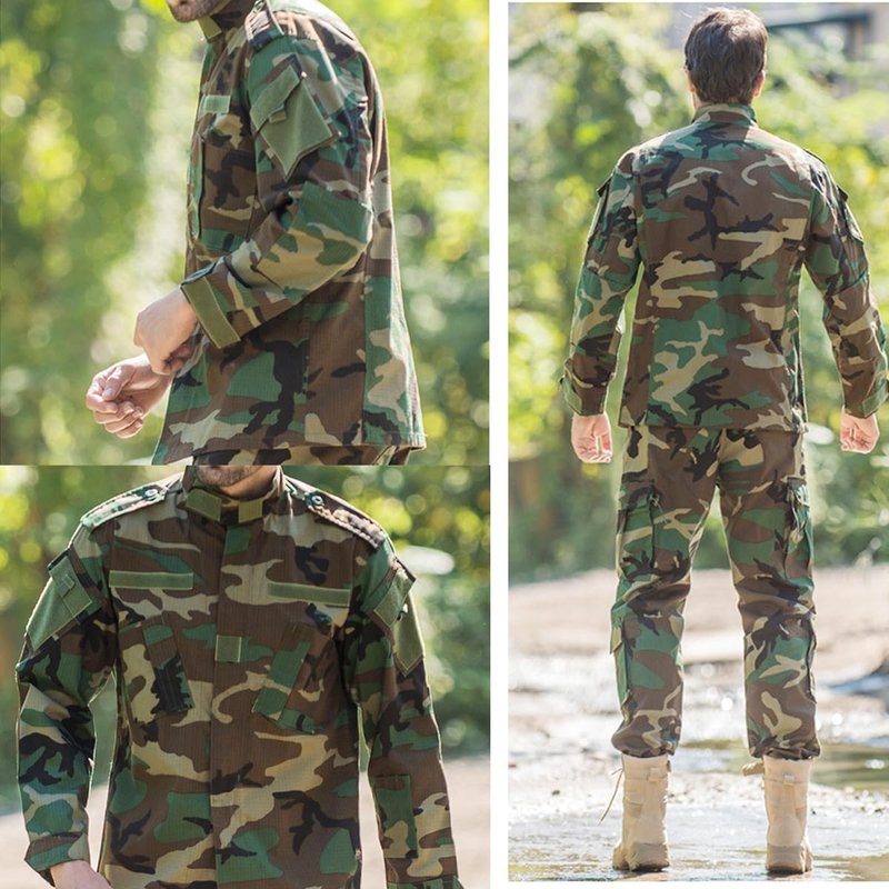Men Tactical BDU Combat Uniform Jacket Shirt & Pants Suit for Army Military Airsoft Paintball Hunting Shooting War Game Woodland