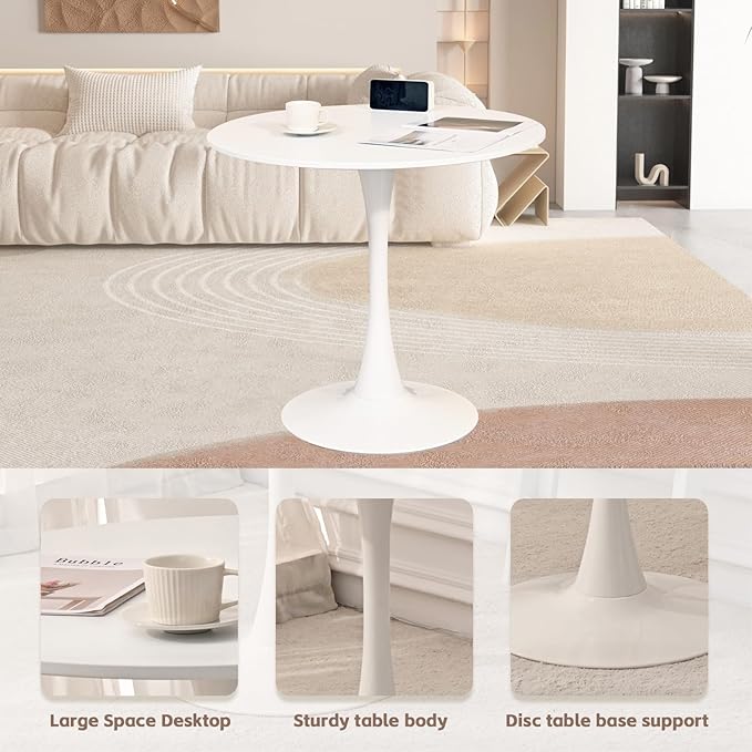 SoarFlash Kitchen Table and Chairs for 2, 31.5" Dining Table Set for 2 with Boucle Upholstered Chairs, 3 Piece Round Kitchen Table Set, Dining Room Table Set for Small Space, Apartment, Beige/White