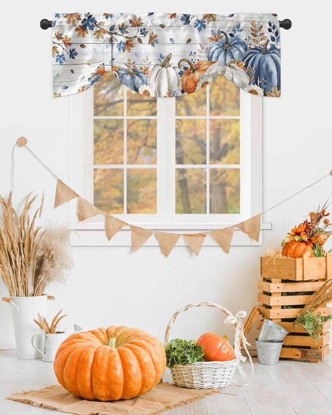 Thanksgiving Pumpkin Tie Up Valance Curtains