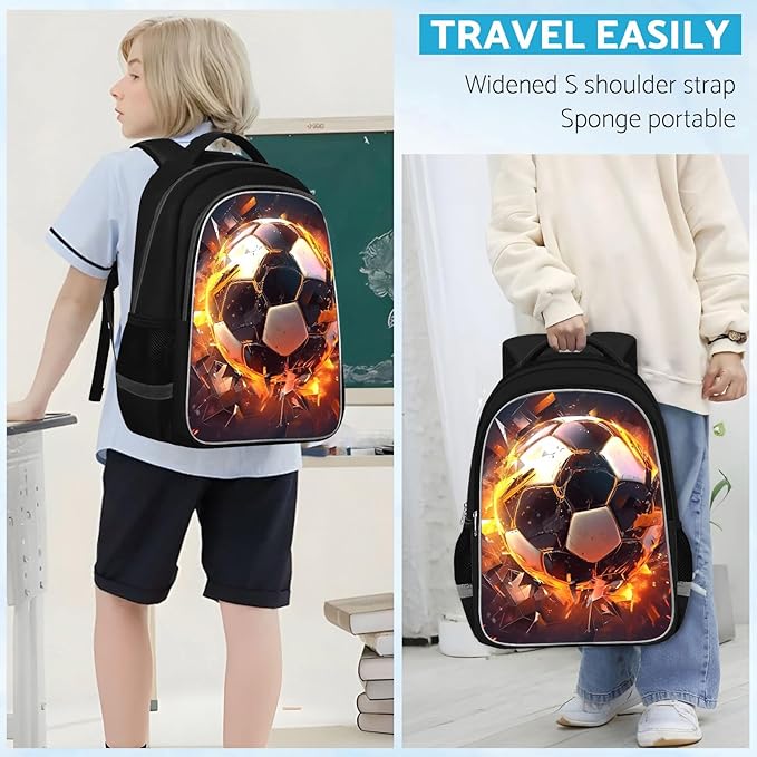 School Backpack for Boys - Soccer Boys Backpack for Kids Children Teens Elementary Middle School - Students Bag for Ages 6-18,17″Bookbag Multifunctional Large Capacity