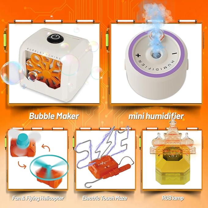 Science Kits for Kids - STEM Kits for Kids, Electronics Exploration Kit, Over 420 Projects, 50 Circuit Parts with Bubble Maker，Fan & Flying Helicopter, STEM Educational Toy Gifts for Boys& Girls