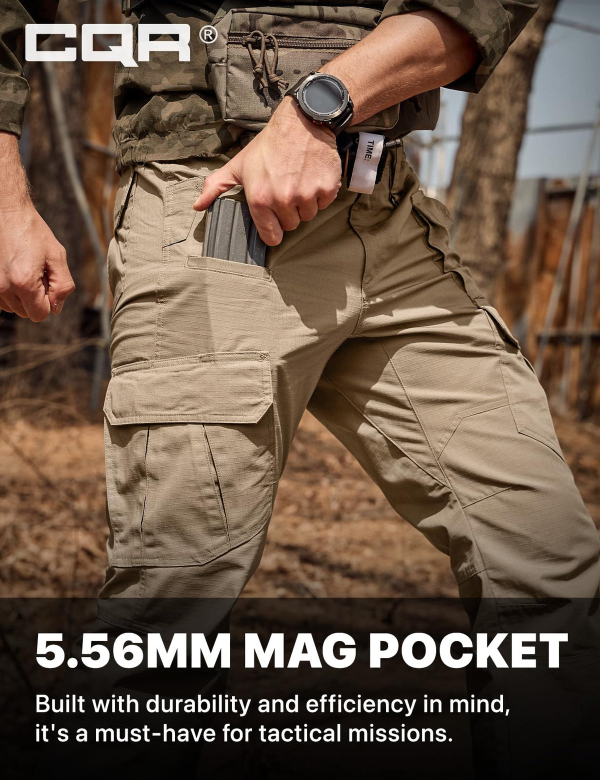 CQR Men's Tactical Pants, Water Resistant Ripstop Cargo Pants, Lightweight EDC Work Hiking Pants, Outdoor Apparel, Duratex Mag Pocket Khaki, 30W x 32L
