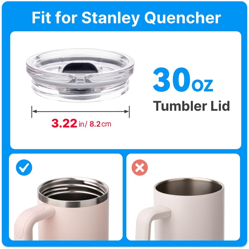 Bluwing 30oz Replacement Lid for 30oz Stanley Quencher H2.0 FlowState Tumber, Leak Proof Lid Fit for Stanley Cup, Reusable Dustproof Tumbler Cover