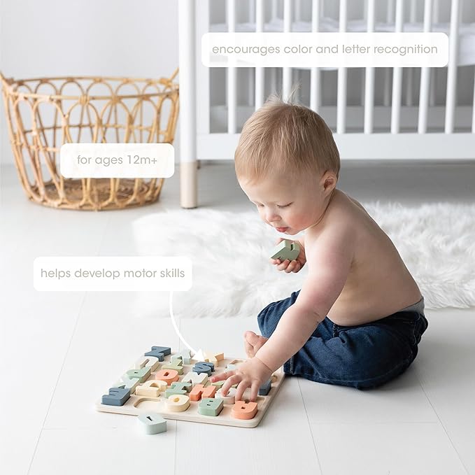 Pearhead Wooden Alphabet Puzzle, ABC Learning Toy for Toddlers, Montessori Educational Play, Spring Easter Basket Gift