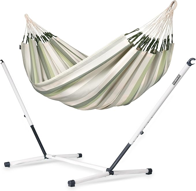 LA SIESTA® - XL King Brisa Classic Hammock & Nautico Steel Stand - Weather & Tear Resistant - Portable, Family Hammock w/Stand - Balcony Porch Garden Outdoor Indoor Hammock - Max 440 Lbs, Cedar