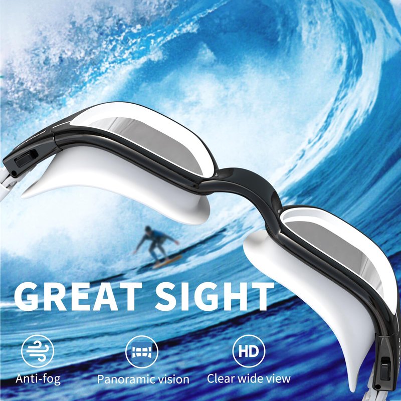 Whale Polarized Swim Goggles, GE Anti-Fog Anti-UV Protection No Leaking Swimming Pool Goggles for Men, Women, and Youth (（Polarized） Dark shadow + Glamour silver coating)