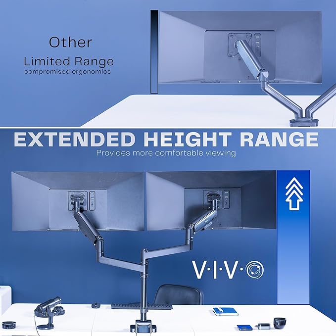 VIVO Dual Ultrawide Monitor Arms with Pole, 57 inch Screens up to 59.4 lbs, Desk Mount TV and Monitor Stand Designed for Samsung Odyssey Ark, Neo G9, ViewFinity S9, and More, Black, STAND-GT57T2