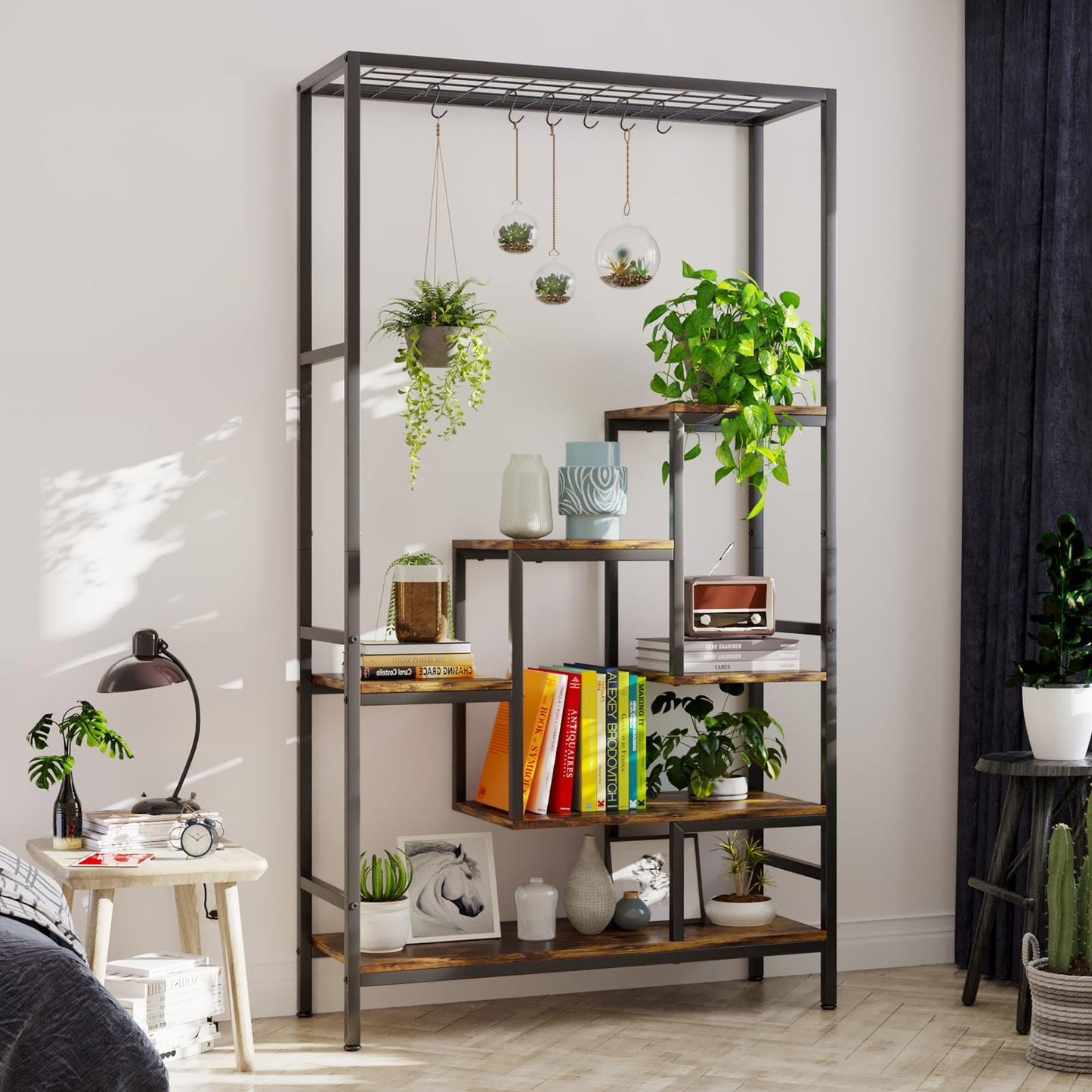 YIZAIJIA Plant Stand Indoor Tall Plant Shelf for Multiple Plants Pots Metal Flower Stand Large Flower Holder for Living Room, Patio, Balcony, Garden Decor, Black (5 Tier Trapezoid-Black)