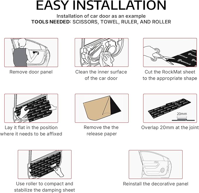 Rockville RockMat 50-15 50 Sq Ft Butyl Sound Deadening Mat 1.5MM 60 Mil, Aluminum Foil Backing, Adhesive Precut Sheets, Reduces Road Noise and Vibrations, Car Truck Van RV Marine