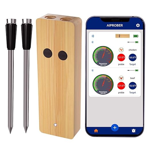 Wireless Meat Thermometer for Grilling and Smoking, 800FT Bluetooth Thermometer with Dual-Sensor Probe, Food Thermometer for BBQ, Oven, Smoker