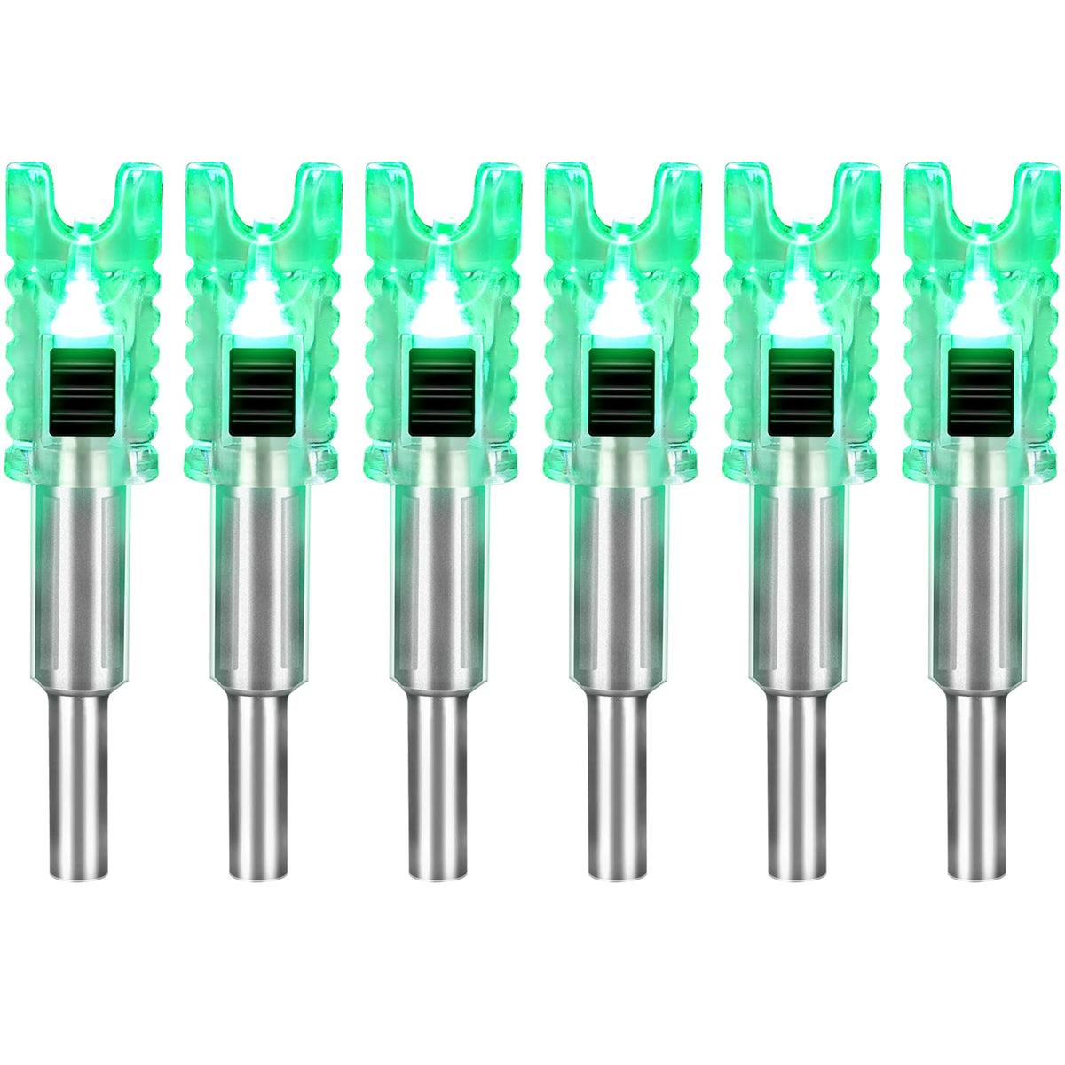 DEEPOWER Crossbow Lighted Nocks for Bolts 6 PCS with .285”/.297”/.300”/.305” Bushings LED Nock with ON/Off Switch (6, Green 1.5)
