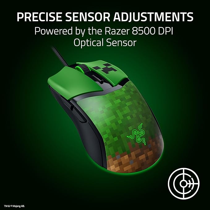 Razer Cobra Wired Gaming Mouse: 58g Lightweight - Gen-3 Optical Switches - Chroma RGB Lighting Underglow - Precise 8500 DPI Optical Sensor - 100% PTFE Mouse Feet - Speedflex Cable - Minecraft Edition