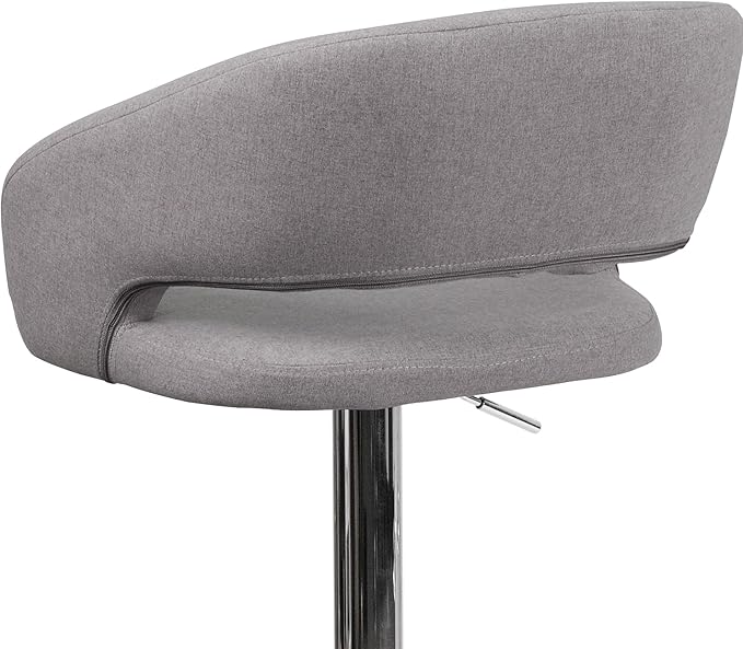 Flash Furniture Erik Contemporary Adjustable Height Barstool with Footrest and Rounded Mid-Back, Upholstered Bar or Counter Height Stool, Gray/Chrome