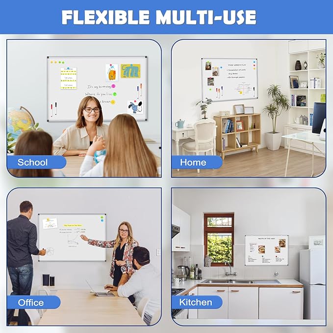WALGLASS Double-Sided White Board, 24" x 18" Dry Erase Board Magnetic Whiteboard for Wall, Hanging Mounted Whiteboard Silver Aluminium Frame for Home, School, Office, Kitchen