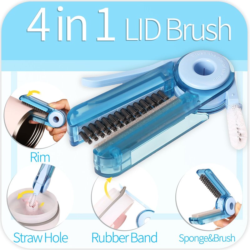 4 Pack Water Bottle Cleaner Brush Set - Silicone Bottle Brush 12.6" Heavy Duty Straw Cleaner Brush, 4 in 1 Multipurpose Cup Cleaner Kit