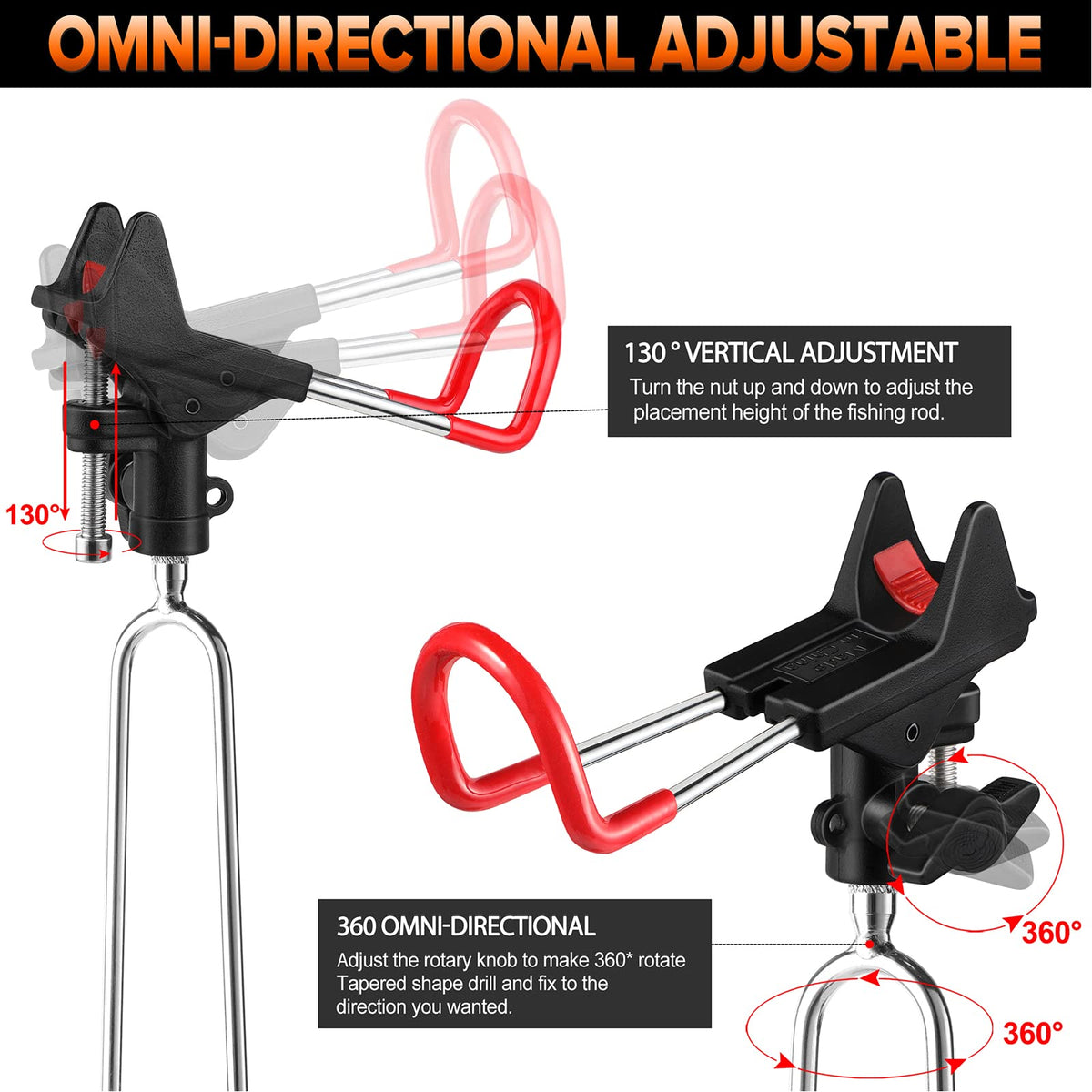 PLUSINNO Fishing Rod Holders for Bank - Upgraded Fishing Pole Holders for Ground, Beach, 360 Degree Adjustable Fishing Pole Stand Equipment, Gift for Men Father’s Day, Birthday Day