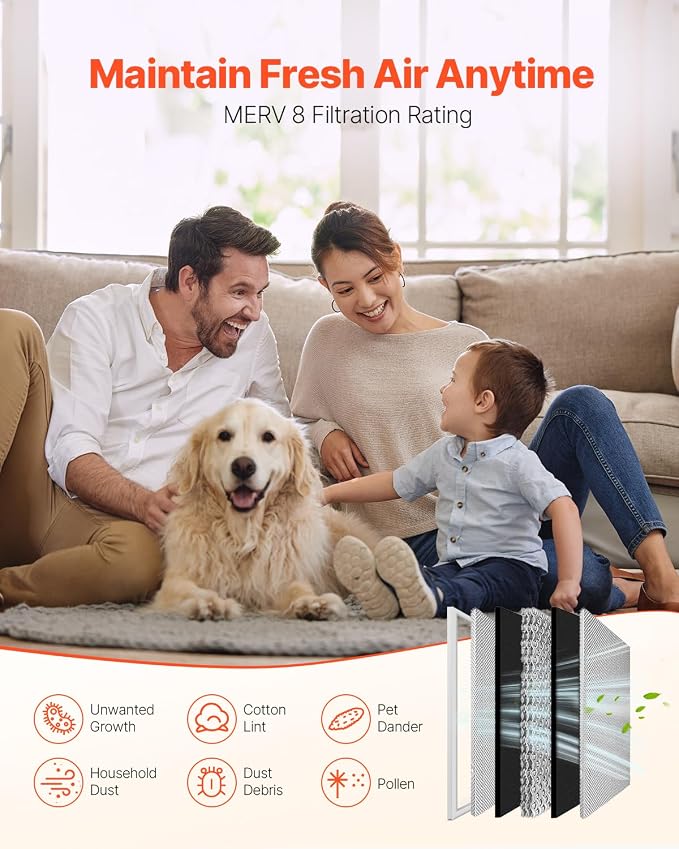 VEVOR Electrostatic Air Filter, MERV 8 Long Lifetime, Healthier Home or Office