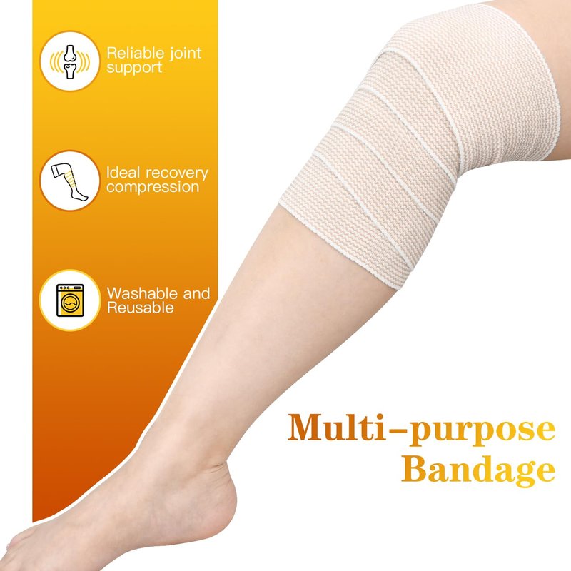2 Pack 4" Premium Elastic Bandage Wrap, Reusable Hook and Loop Compression Wrap Bandage for Knees, Ankles, Wrists, Legs, Body