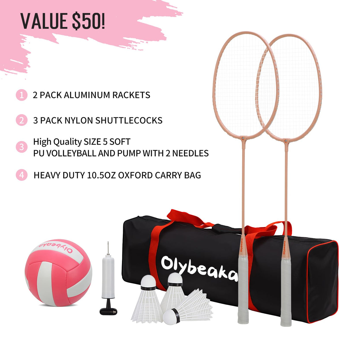 20ft Outdoor Volleyball & Badminton Combo Net Set for Backyard Beach with Adjustable Poles, Durable Anti-Sag Net, PU Volleyball, 2 Aluminum Rackets
