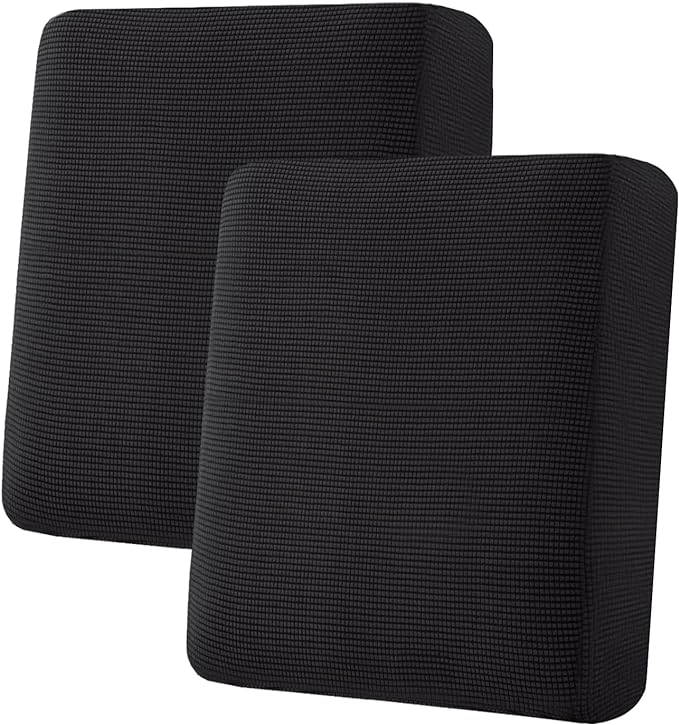 H.VERSAILTEX Super Stretch Individual Seat Cushion Covers Sofa Covers Couch Cushion Covers Slipcover Sets Thick Jacquard Textured Twill Fabric (2 Piece Medium Sofa Cushion Covers, Black)