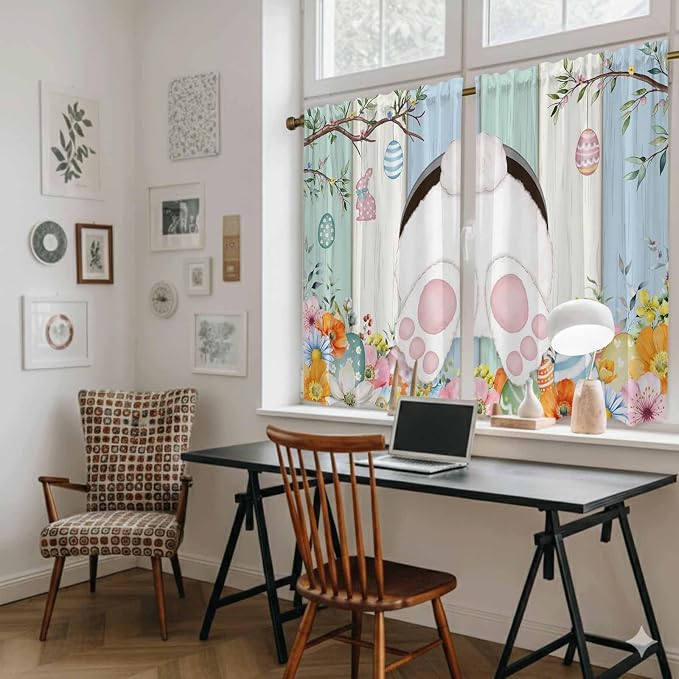 Easter Kitchen Curtains 54 Inch Long 2 Panel Set, Rod Pocket Window Curtains