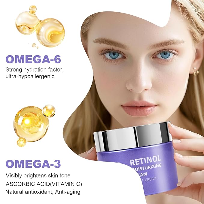 Retinol & Hyaluronic Acid Night Cream, Anti-Aging Face Moisturizer，Anti-Aging Retinol Face Cream for Women, Firms Skin to Fight Fine Lines, Wrinkles & Dark Spots, 1.7 oz