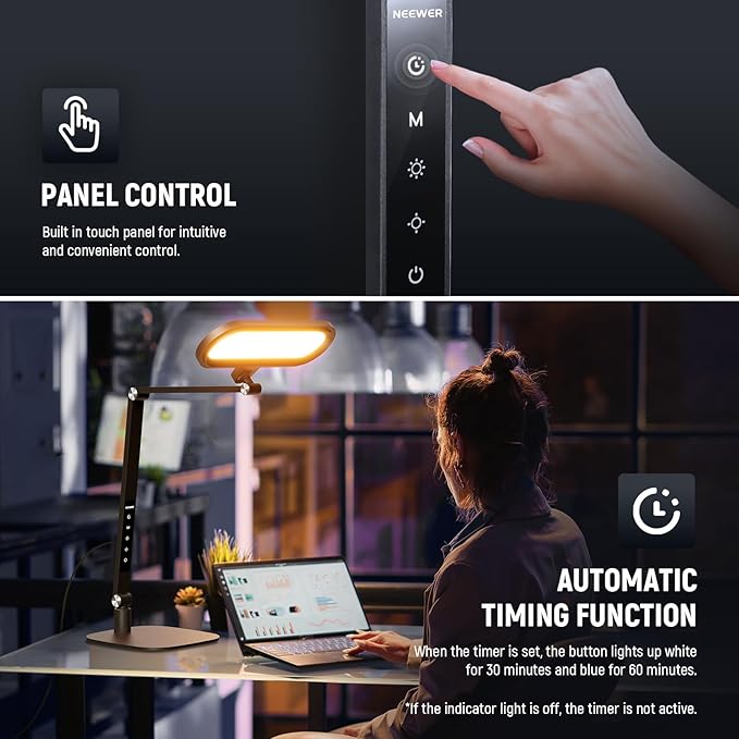 NEEWER Basics 16W Desktop LED Lamp for Home Office Video Conference Reading Lighting, Eye Caring Foldable Double Sided Dimmable Touch Ring Light with Desk Stand Memory Timer 5 Color Modes CRI95, FR16