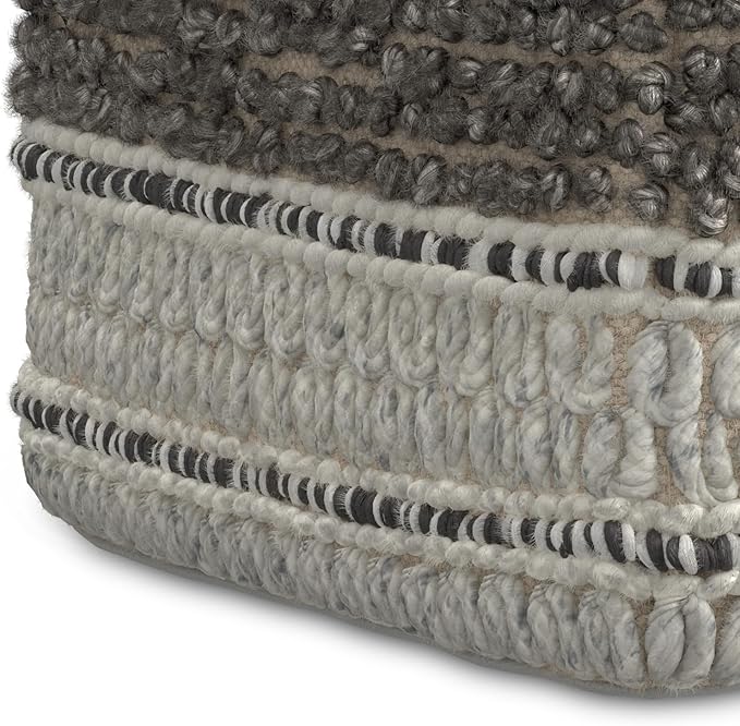 SIMPLIHOME Grady Square Pouf - 18 inch Wide Wool and Cotton Handloom Woven Ottoman in Earth Tone Brown, Contemporary Footstool or Extra Seating for Living Room with Polystyrene Bead Filling, Assembled