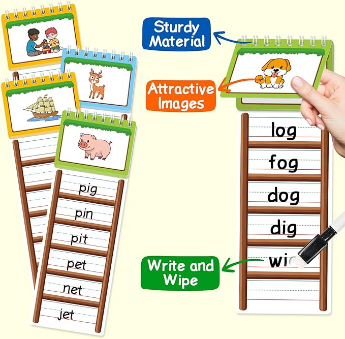 30 Word Ladder Flip Books,Phonics Flash Cards,Word Ladders Word Family Build Book,Sight Words Reading Spelling Games Phonics Flip Books for Kids Classroom Homeschool Preschool Learning Activity