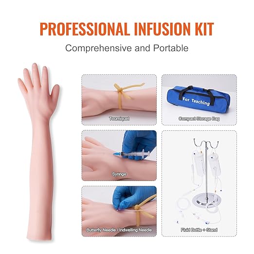 VEVOR 12 PCS Phlebotomy Practice Kit, IV Venipuncture Intravenous Training, High Simulation IV Practice Arm Kit with Carrying Bag, Practice and Perfect IV Skills, for Students Nurses and Professionals