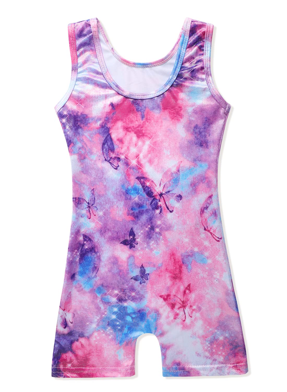 Belovance Leotards for Girls Gymnastics Unicorn Athletic Dance Wear Shiny Rainbow Blue Hotpink (Butterfly Hotpink, 6-7 Years)