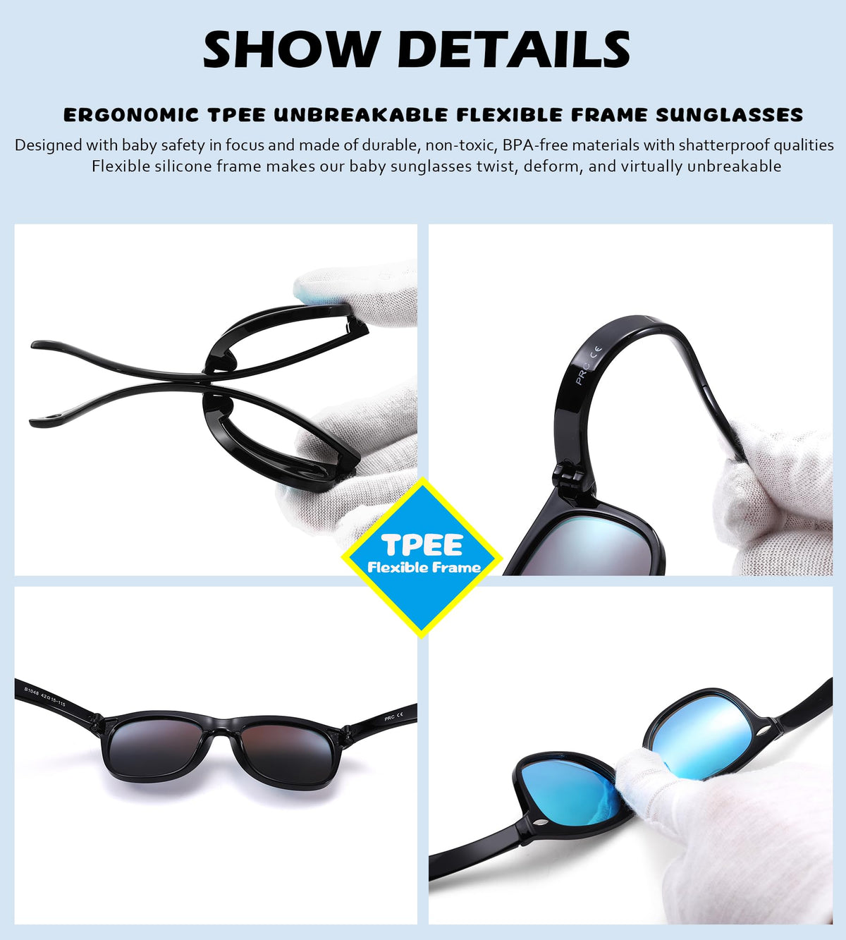 NULOOQ Polarized Baby Sunglasses with Strap - Unbreakable Flexible Infant Sunglasses for Toddlers Age 0-24 Months (Matte Black/Gray + Matte Blue/Gray) - 2 Pack