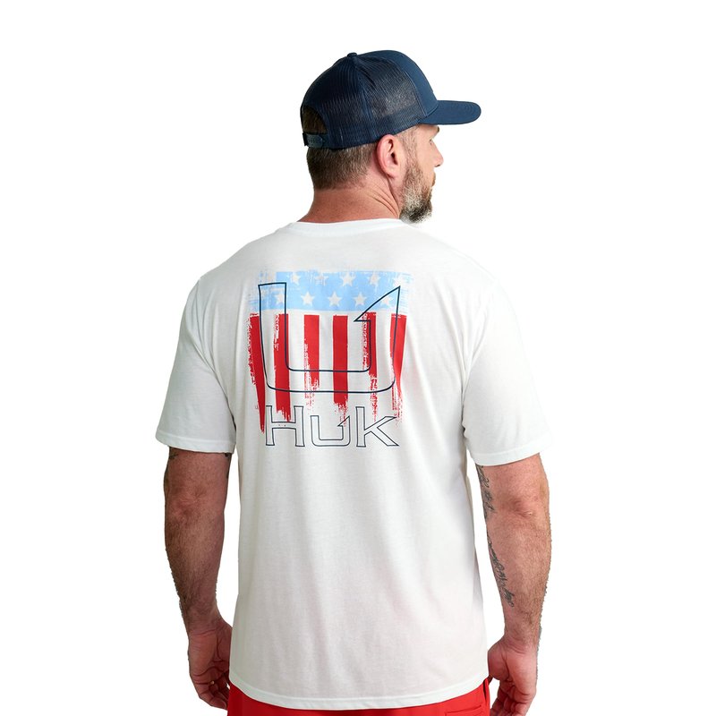 HUK Mens Fishing Graphic Tee, Performance Short Sleeve, Quick-Dry, Salute - White, Large