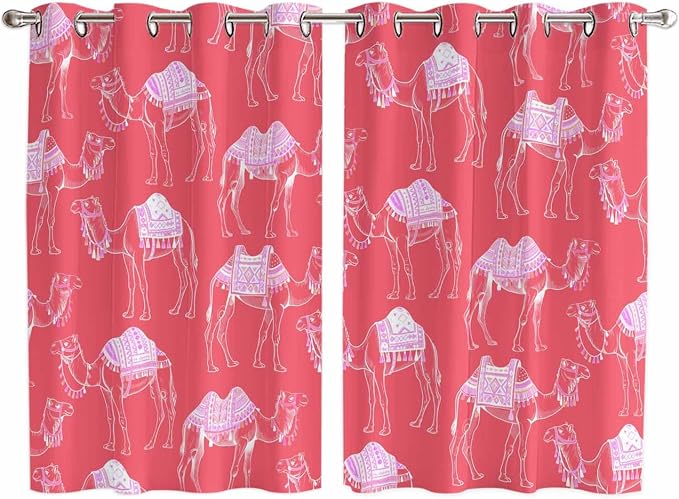 2 Panel Kitchen Cafe Curtains, Desert Camel Sunlight Filtering Nature Air