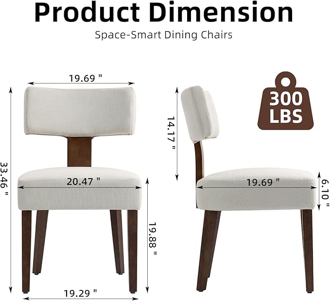 Dining Chairs Set of 2, Fabric Upholstered Wood Kitchen Chairs, Linen Curved Backrest Accent Chairs,Farmhouse Modern Dining Chairs with Foot Pad for Kitchen/Living Room/Restaurant/Cafe-Beige