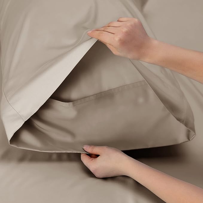 Bedsure Cooling Sheets Twin, Rayon Derived from Bamboo, Breathable & Soft Twin Sheets Set, Deep Pocket Up to 16 Inches, Hotel Luxury Silky Bedding for Hot Sleepers, Simply Taupe