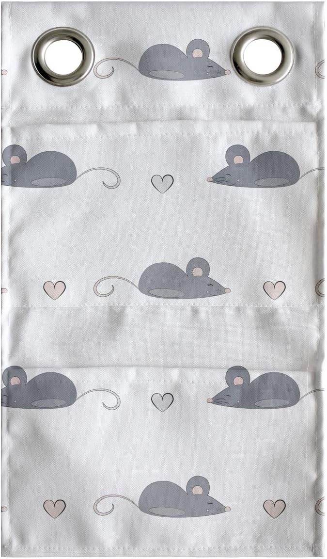 Ambesonne Mouse Hanging Pocket Organizer, Layout of Repetitive Rodents and Mini Hearts in a Hand Drawn Doodle Like Style, Printed Polyester Storage Bag with Pockets, 9" x 16", Dimgray and White