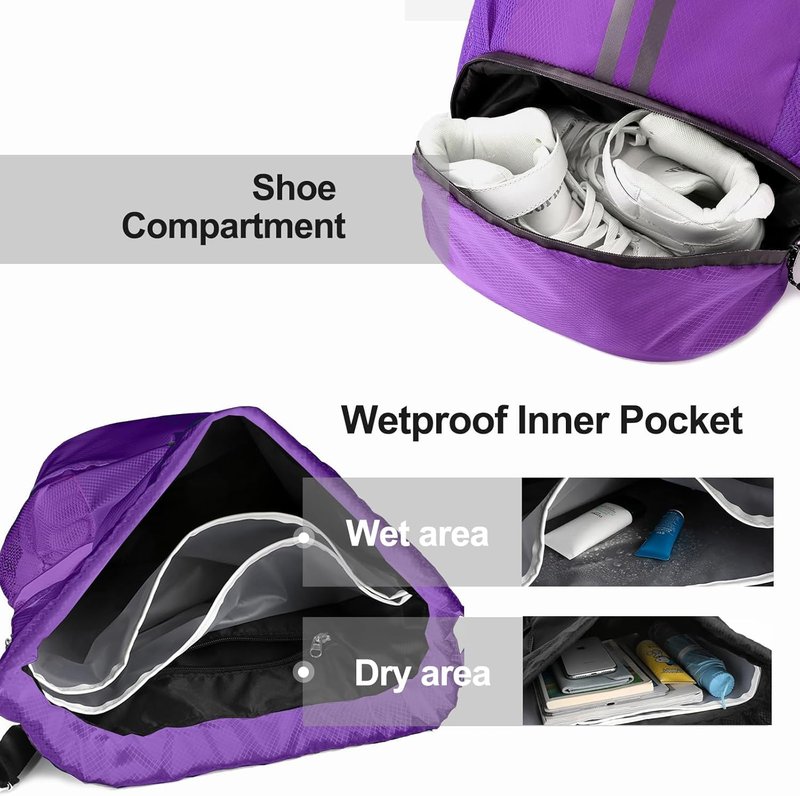 Hoedia Sports Drawstring Backpack - String Swim Gym Bag with Shoes Compartment and Wet Proof Pocket for Women and Men