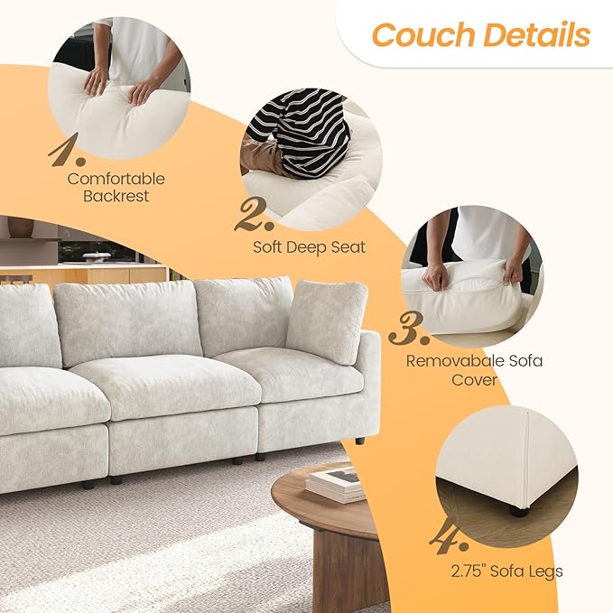 JACH 67" Love Seat Sectional Couches for Living Room, Deep Seat Modular Sofa, Cloud Sectional Couch, Sofa Covers Washable, Minimalist Modern Couch for Living Room, Apartment, Beige