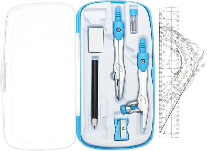 PATIKIL Geometry Precision Tool Set, 11 Pcs Geometry Set Compass Tool with Shatterproof Storage Box Rulers Math Compass Kit for Math Drafting Supplies, Blue(Style 1)