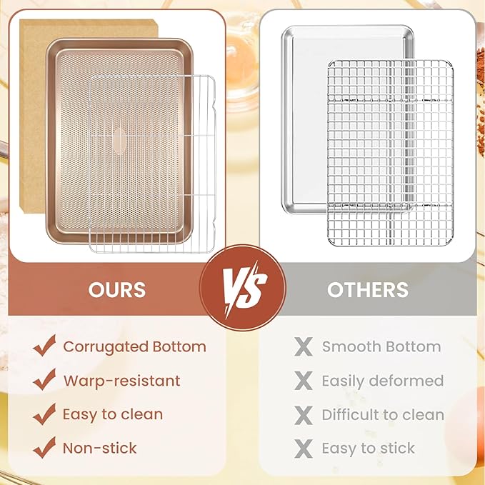SEIION 2 Pack Baking Sheets with 2 Wire Racks & 50 Pre-Cut Parchment Papers | Heavy Duty Nonstick Cookie Pans (17.5"x11.8") | Warp-Resistant Oven Roasting Set for Meal Prep & Holiday Gifts