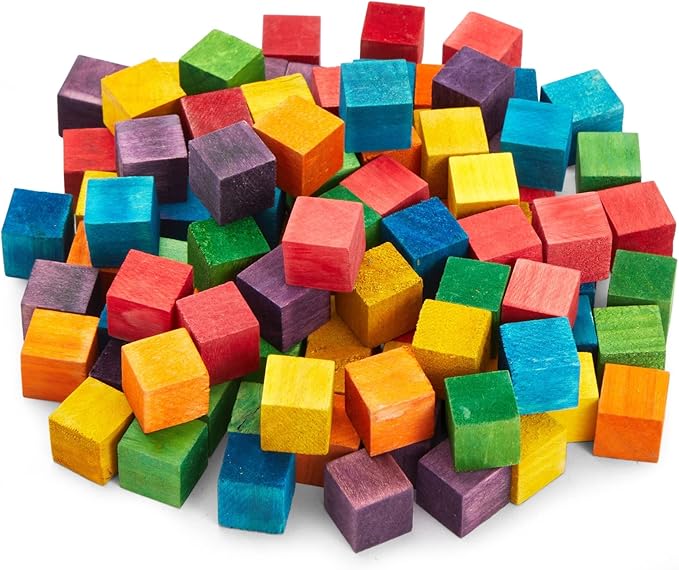 Bright Creations Square Wooden Cubes - Colored Wooden Blocks - Colorful Cubes for Kids & Classroom Supplies - 100 Pieces, 0.6 in, 6 Colors
