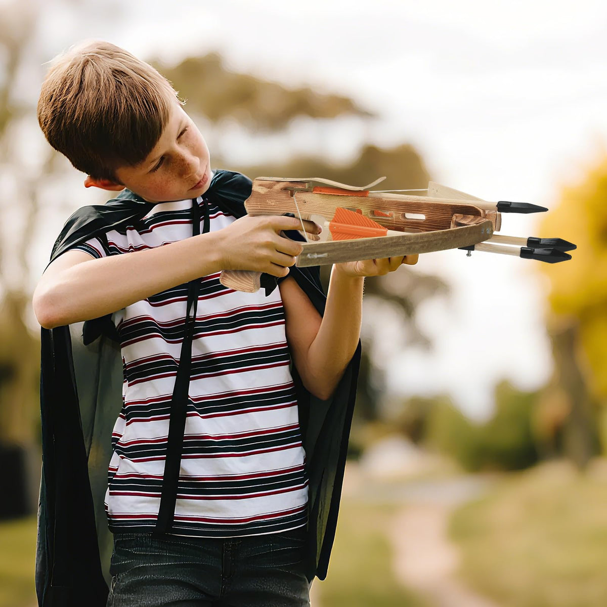 Crossbow Toy Set for Kids with 12 Wooden Arrows and Quiver, Outdoor Archery Play Set for Boys and Girls, Cross Bow Games for Adventure & Backyard Shooting Toy, Red