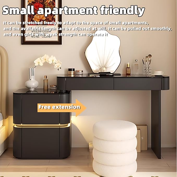 Makeup Vanity Desk with Storage Drawers, Solid Wood Glass Top, Lights Desk and Chair, Easy Installation (White 6 Drawers, 31.5”)