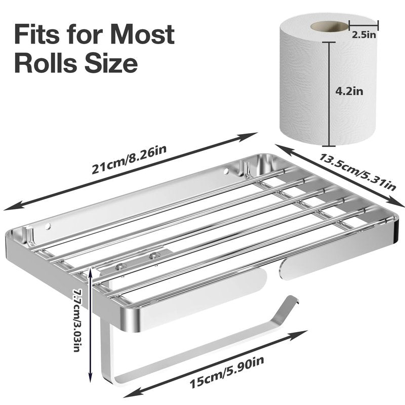 Toilet Paper Holder with Wipes Holder, Self Adhesive Toilet Rolls Holder Without Drilling, Rustproof Stainless Steel