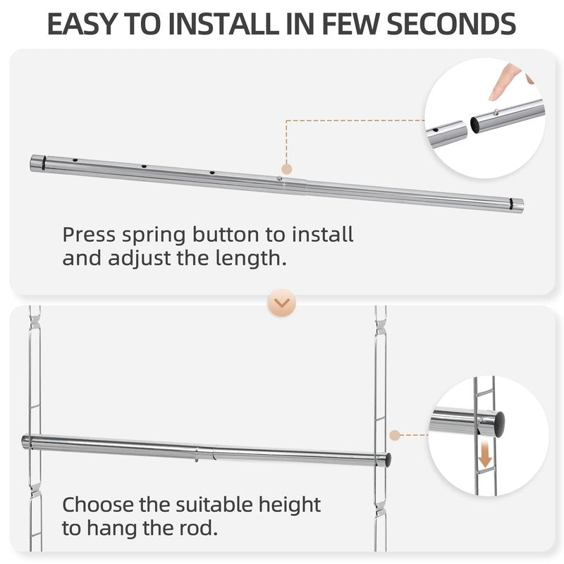 STORAGE MANIAC Hanging Closet Rod, Adjustable Width and Height Closet Hanging Organizer, Space-Saving Clothes Hanging Bar, Closet Extender Hanging Rod Double Closet Hanging Rod, 1 Pack Chrome