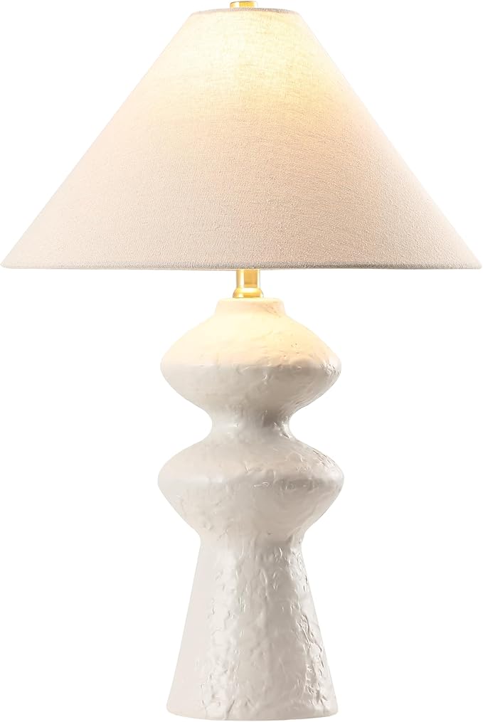 SAFAVIEH Lighting Collection Keira White & Oatmeal 25-inch Ceramic Table Lamp for Bedroom, Living Room, Home Office, Desk, Nightstand (LED Bulb Included)